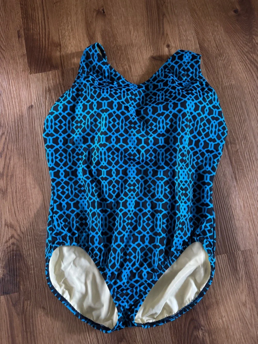 Lands' End Blue & Black Geometric Woman’s One-Piece Swimsuit 18W
